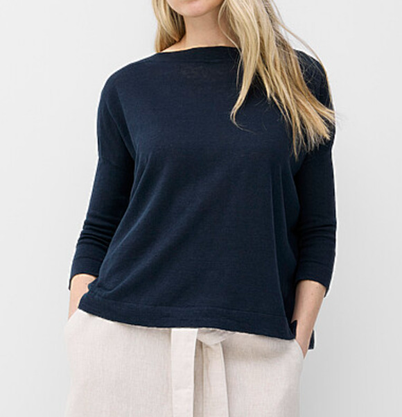 NAIF Tops - Naïf Linen Boat Neck Sweater Womens Large Blue Long Sleeve Relaxed Fit